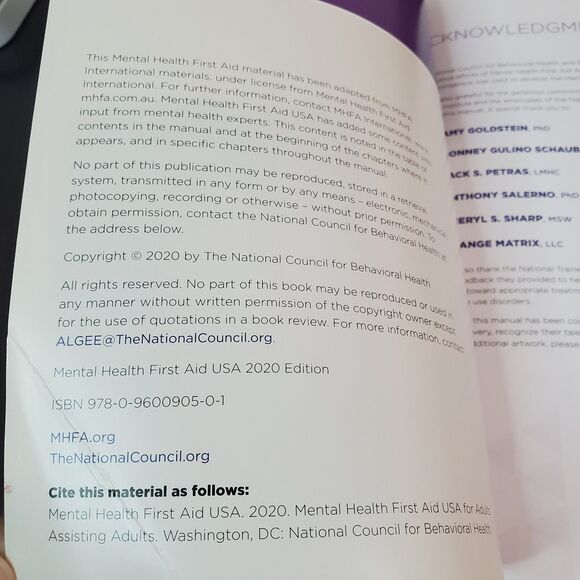 Mental Health First Aid USA Adult Manual MHFA Book National Council Behavioral - Picture 3 of 12
